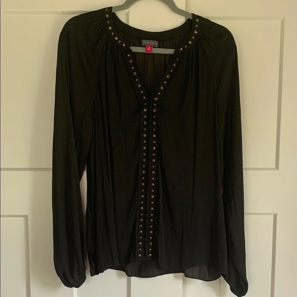 {Vince Camuto} Black Embellished Long Sleeve Blouse - Picture 1 of 6